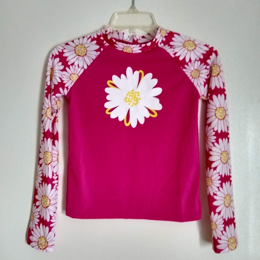 Gymboree Pink Daisy Rashguard Swim Top L 10-12